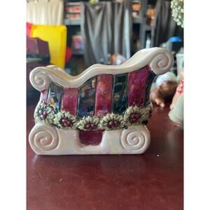 Vintage Hand Painted Ceramic Christmas "Cardinal Sleigh" Table topper